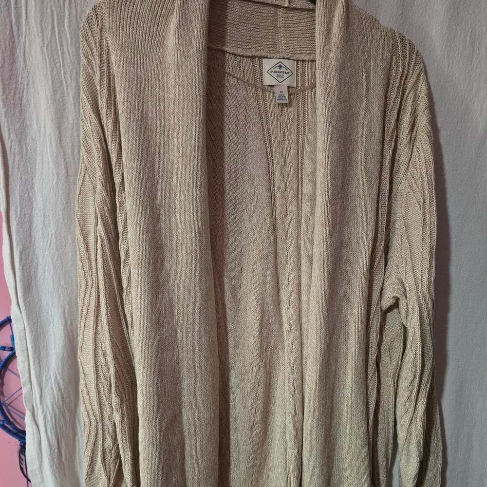 St. John's Bay Cardigan Size 1X Cream Open Front Cable Knit